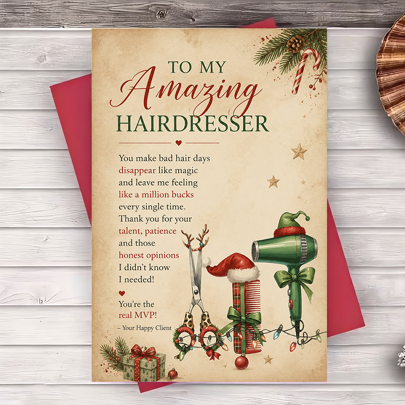 TEMU 1 Envelope And 1 Funny Greeting Card Christmas Greeting Card For Hairdresser Appreciation Gift Thank You Note For Salon Stylist Holiday Present