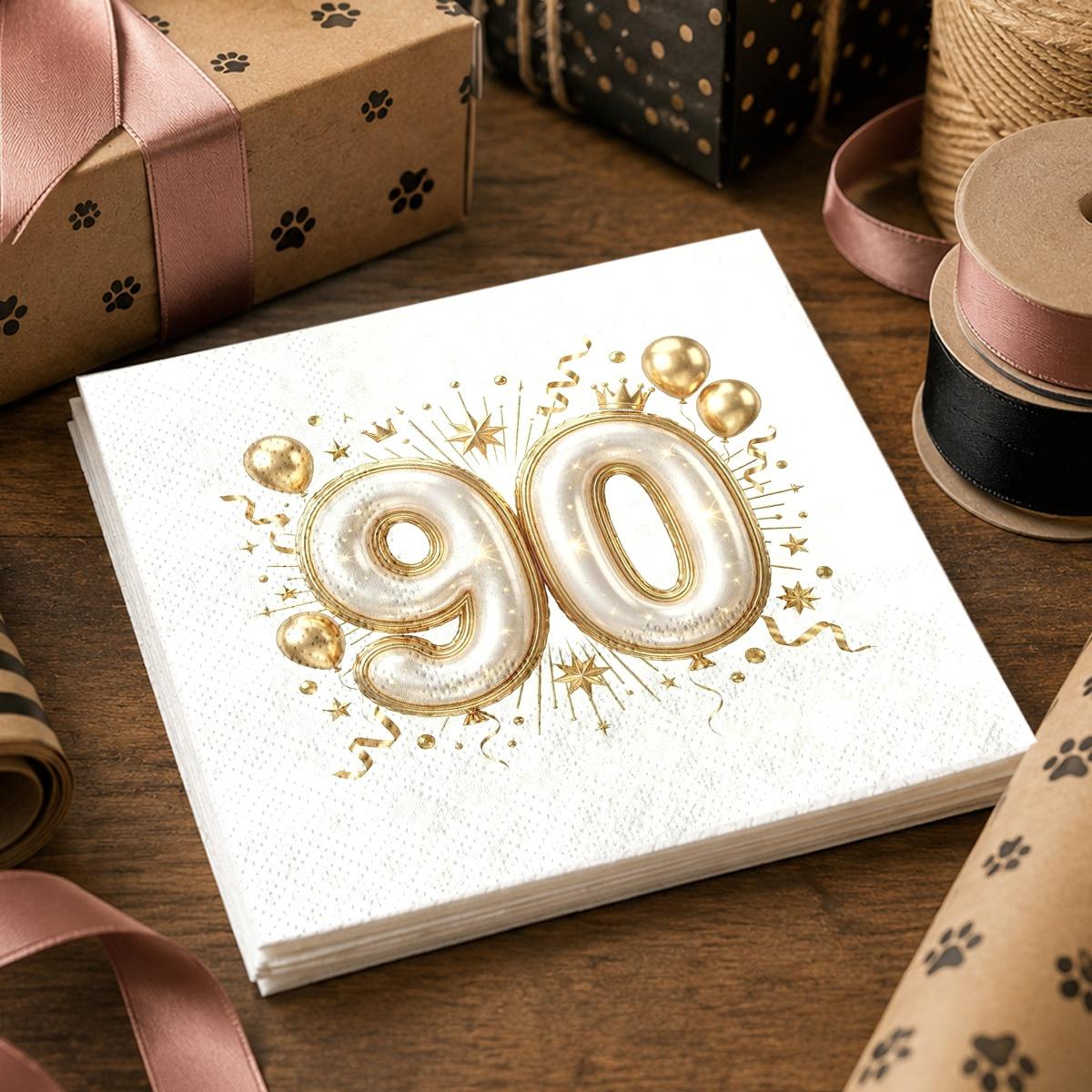 TEMU 20 serviettes 2 épaisseurs thème 90e anniversaire champagne, serviettes de cuisine, pour les réunions de famille, les tables de travail, de