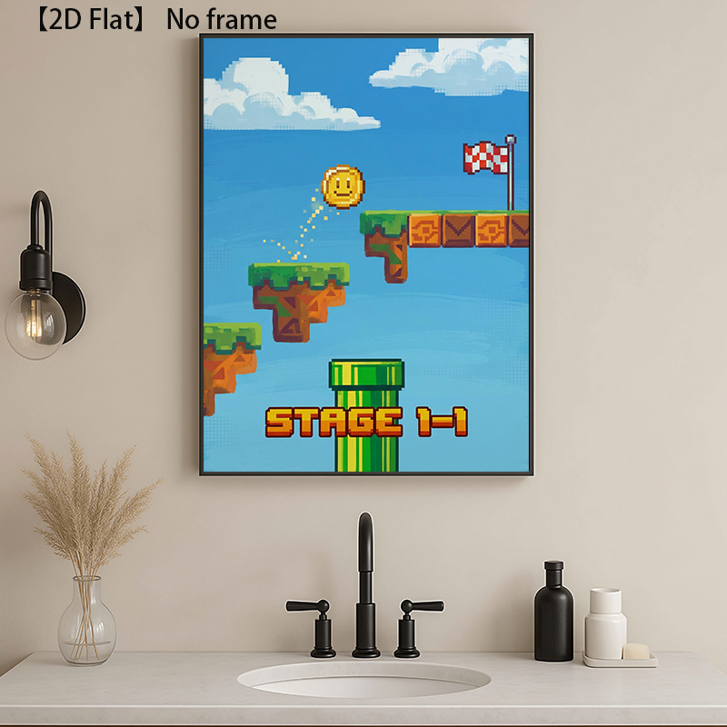 passend für zimmer, küchen badezimmer, vintage 90er pixel-art – rahmenlose vertikale retro-gaming-wanddeko