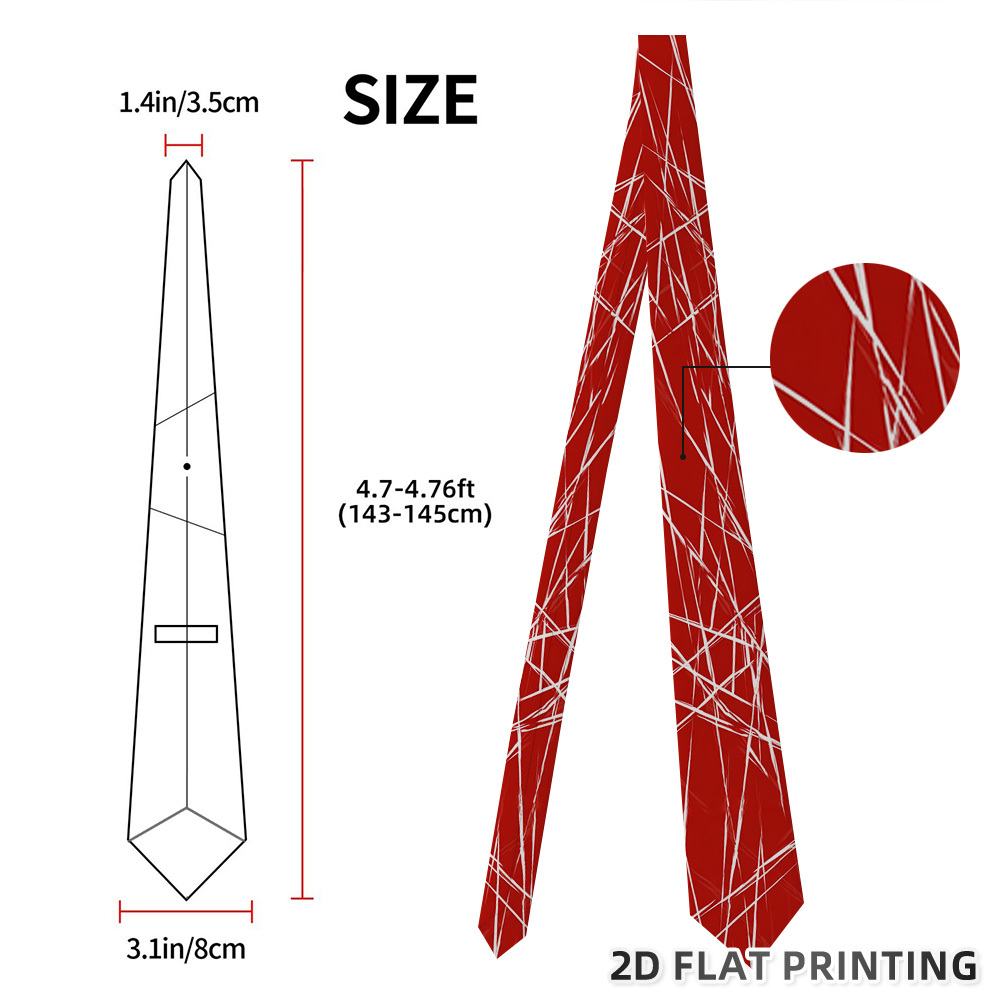 TEMU 2d Flat Printing 1pc Red White Stylish And Easy-to-match Necktie, Great For Photo Shoots, Prom, And Anniversary Celebrations, Comfortable Fabric