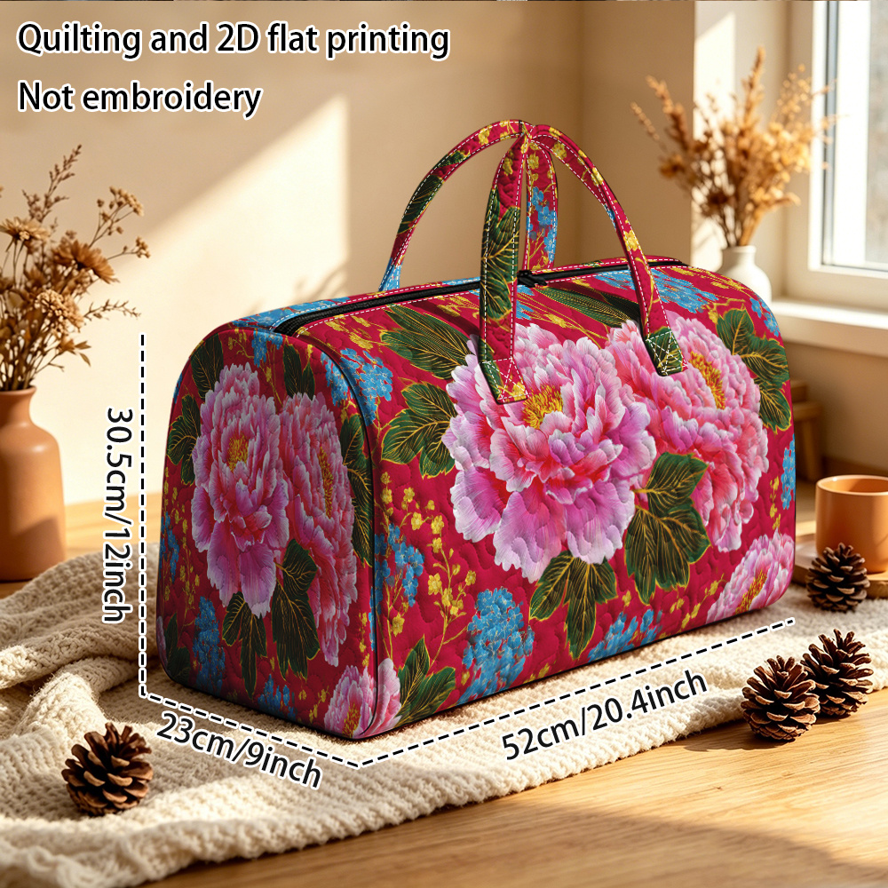 TEMU Quilting And 2d Flat Printing Not Embroidery On Red Background Quilted Tote Bag,quilted Travel Bag,quilted Duffle Bag,for Large Capacity Tote