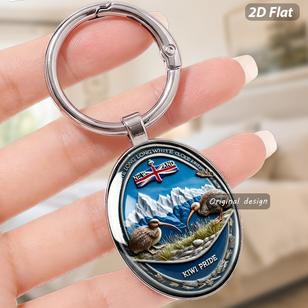 TEMU 1 Oval Keychain, Featuring The Kiwi Bird, New Zealand's , With A Replica Of The Flag. It Has Exquisite Details And A Fine Texture, Making It