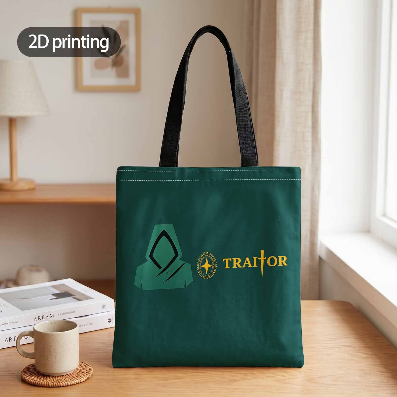 TEMU 2d Printing Tote Bag With Traitor Logo And Hooded Figure Pattern, Suitable For Shopping, Office, Vacation, Daily Commute, And Travel, Gift For
