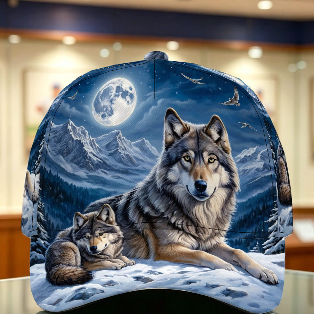 TEMU 1pc, Casquette de baseball imprimée intégralement avec motif plat 2D de de de nuit dans de style réaliste, Chapeau pare-soleil polyvalent