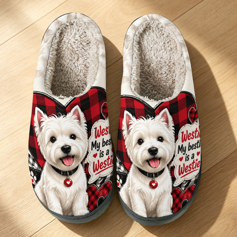 TEMU 1 Pair Dog Heart Pattern Slippers, Fashion Soft Slippers With Sole, Comfortable Warm Plush House Slippers For Women And Men Home Bedroom Indoor