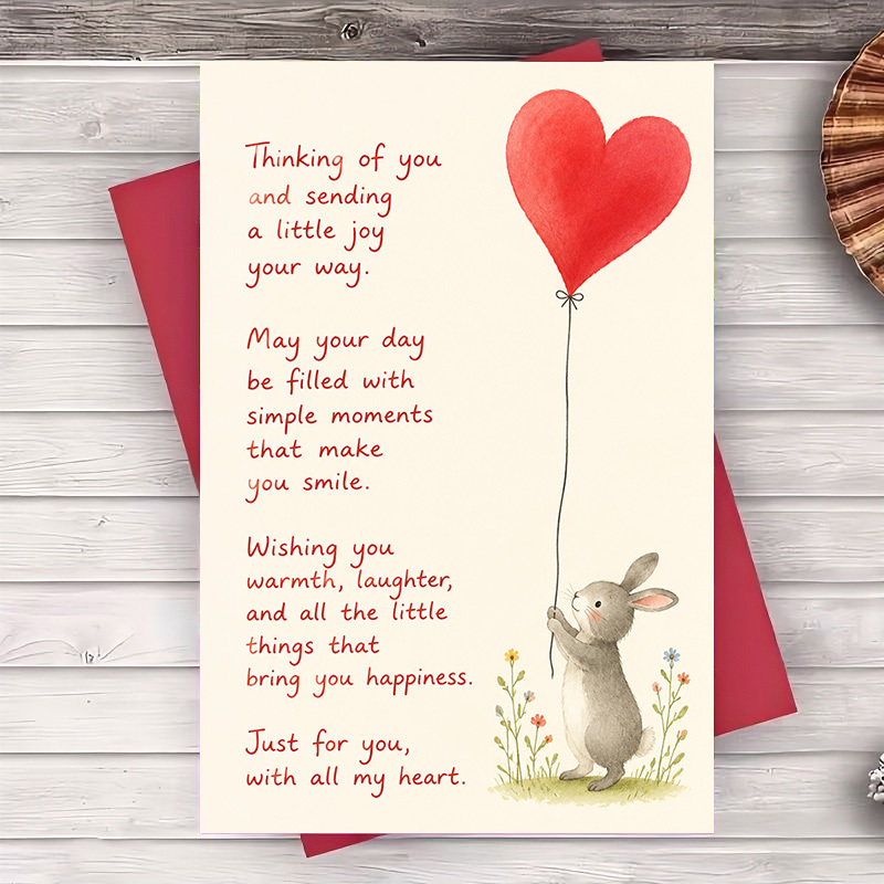 TEMU 1 Envelope And 1 Greeting Cardcute Rabbit Greeting Card With Heart Balloon For And Ones Card For Any Occasion To Send Warmth And