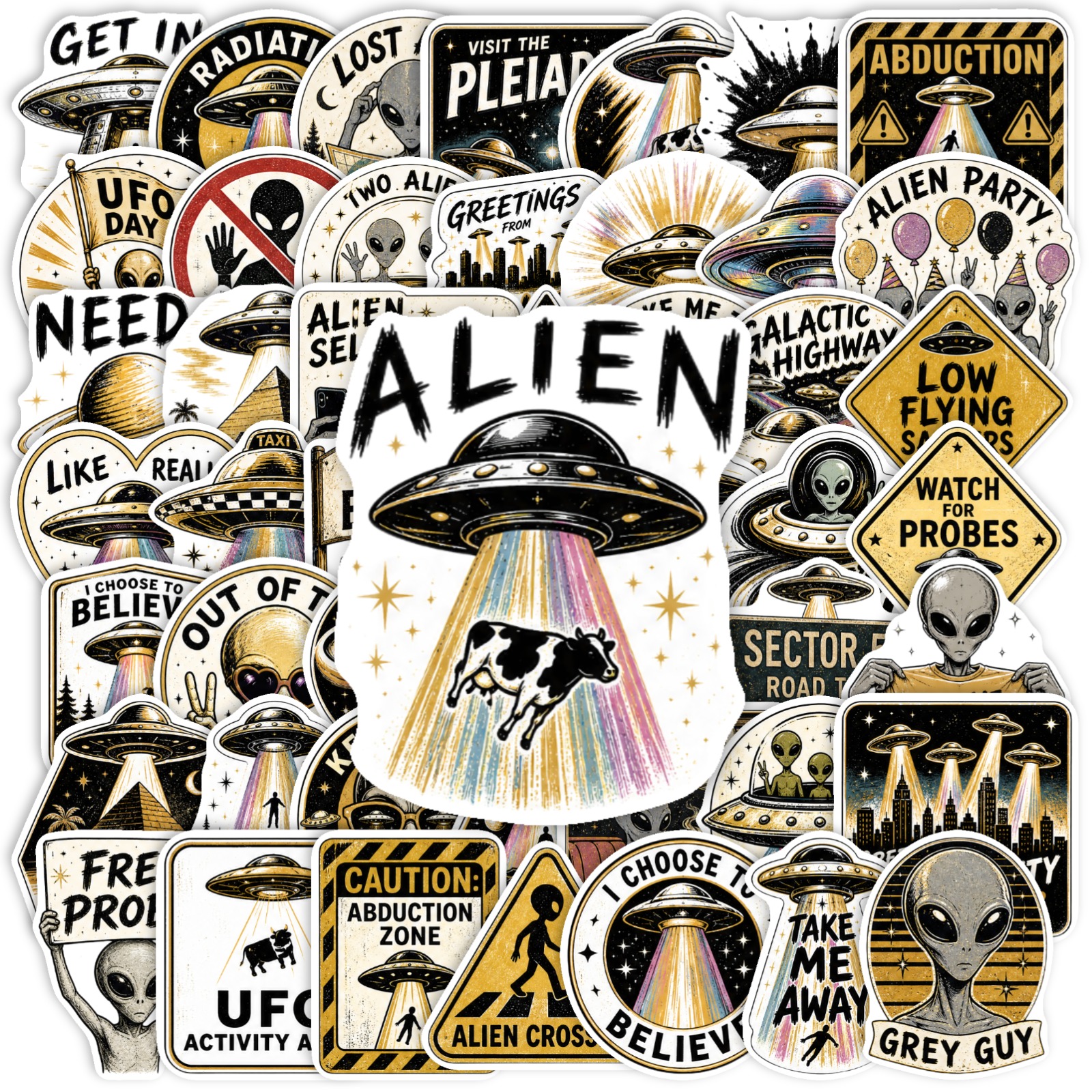 TEMU 50pcs Vintage Ufo Stickers Ideal For Scrapbooking Water Bottles Bicycles Skateboards Laptops Luggage Phone Cases Helmets Journals Guitar Decor