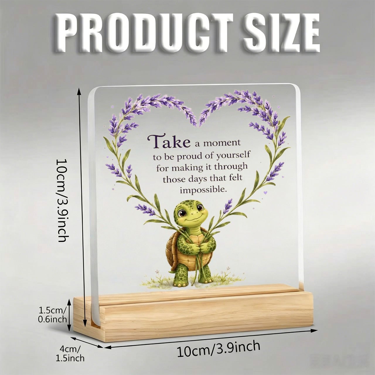 TEMU 1pc Acrylic Desktop Decoration Stand Cartoon Turtle Lavender Heart-shaped Pattern Paperweight, Desktop Decoration, Suitable For Work, Study, Bar