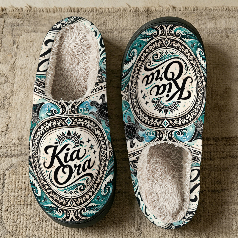 TEMU 1 Pair Maori Designed Slippers, Fashionable Soft Slippers With Sole, Warm Comfortable Plush Home Slippers For Women And Men Home Bedroom Indoor