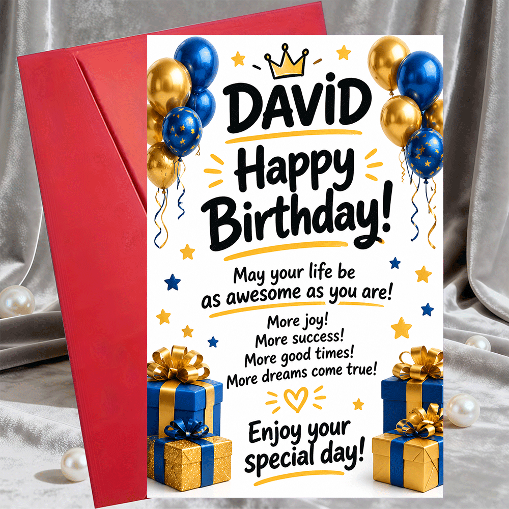 TEMU 1 Greeting Card + 1 Envelopehappy Birthday Greeting Card For Men Blue And Design Elegant Flat Card For Husband Boyfriend Friend Or Colleague