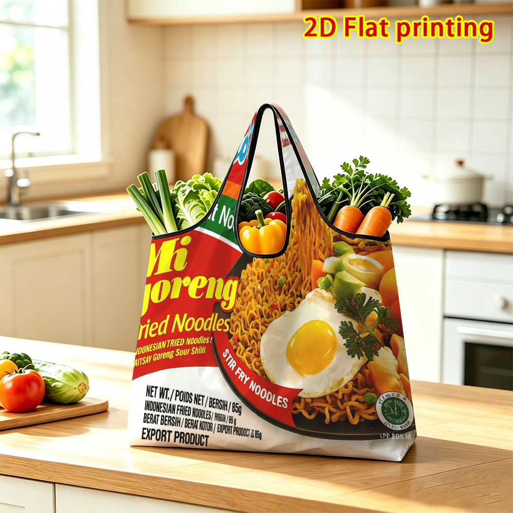 TEMU 1pc, Indomie Instant Noodles Foldable Shopping Bag Reusable Shopping Bags Suitable For Daily Use, Travel, Sorting, And Storage