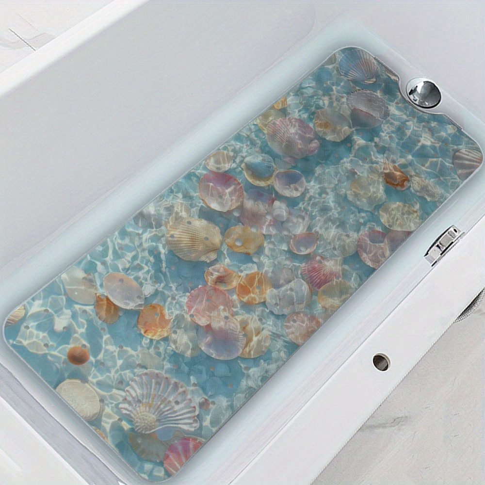 Image of Adult Bathtub Mat Bathtub Mat Blue Seashells Pattern Non-slip Bath Mat For Family Bathroom Tub Mat