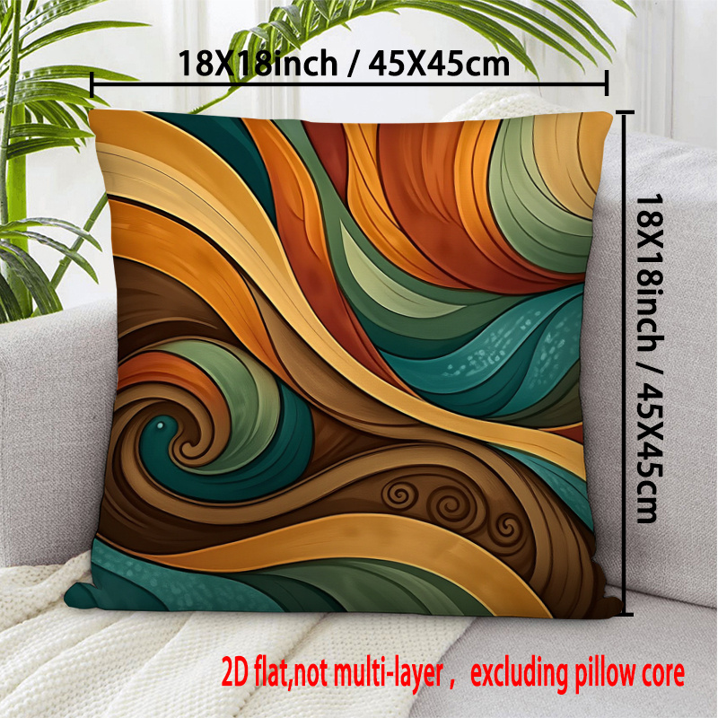 TEMU Decoratieve kussensloop met 2D platte print van kleurrijk golftextuurpatroon, dubbelzijdig bedrukt met rits, geschikt voor bank, slaapkamer,