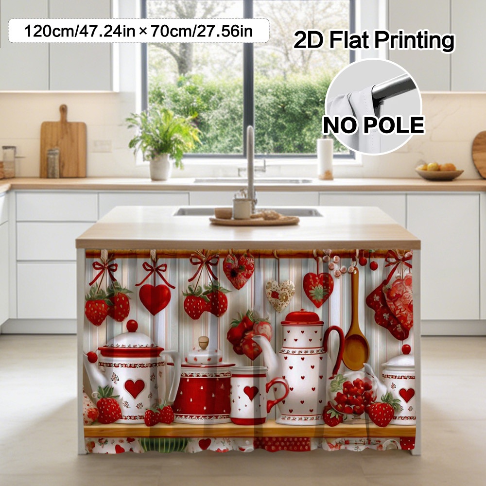 TEMU Plat 2D, (Plat 2D) 1 pièce Décoration de rideau et de meuble Cœurs de la Saint-Valentin et fraises - Matériau polyester facile à nettoyer, à