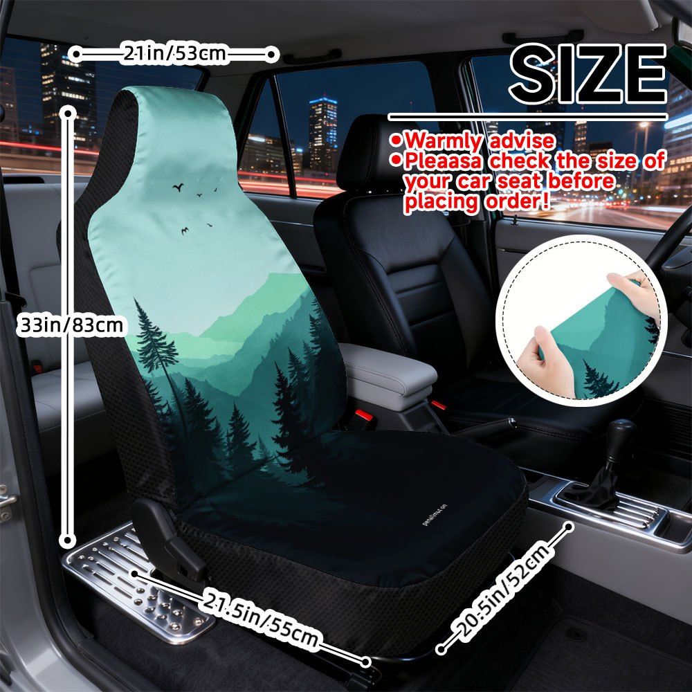 TEMU Juego de 2 fundas para asientos delanteros con diseño de bosque montañoso, diseñadas para comodidad y ajuste universal. La construcción duradera