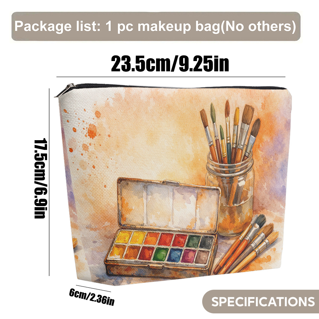 E-shop 1 Stück Mehrfarbige Leinen Kosmetik- & Pinsel-Aquarellhalter-Tasche - Faltbarer Reißverschluss Kosmetikbeutel, Ideal für Reisen, Täglichen