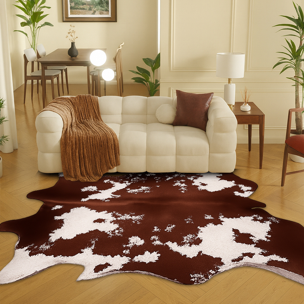 alfombra irregular, material de terciopelo + respaldo de plástico antideslizante, cojín de lujo extra  ,   de cuero de vaca   y    , estilo retro natural, alfombra antideslizante para piso,  , dormitorio y  , hogar, habitación