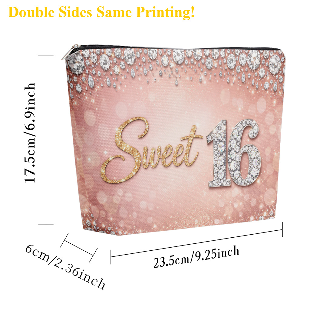 TEMU Makeup Bag 1pc, Sixteenth Birthday Theme Cosmetic Bag With Zipper Closure, Large Capacity Toiletry Pouch, Cute Fashion Wallet Portable Storage