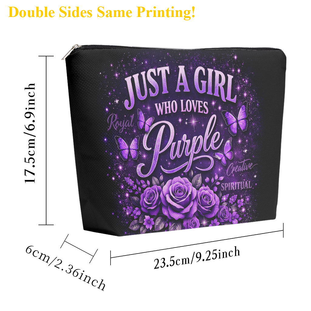TEMU Makeup Bag 1pc, A Girl Purple Cosmetic Bag With Zipper Closure, Large Capacity Toiletry Pouch, Cute Fashion Wallet Portable Storage Bag, Travel