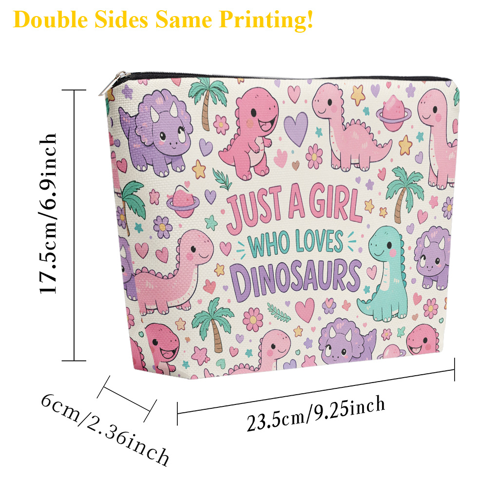 TEMU Makeup Bag 1pc, Girl Dinosaurs Cosmetic Bag With Zipper Closure, Large Capacity Toiletry Pouch, Cute Fashion Wallet Portable Storage Bag, Travel
