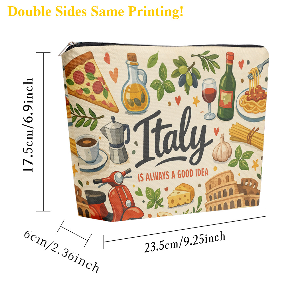 TEMU Makeup Bag 1pc, Italy Represents Cosmetic Bag With Zipper Closure, Large Capacity Toiletry Pouch, Cute Fashion Wallet Portable Storage Bag,