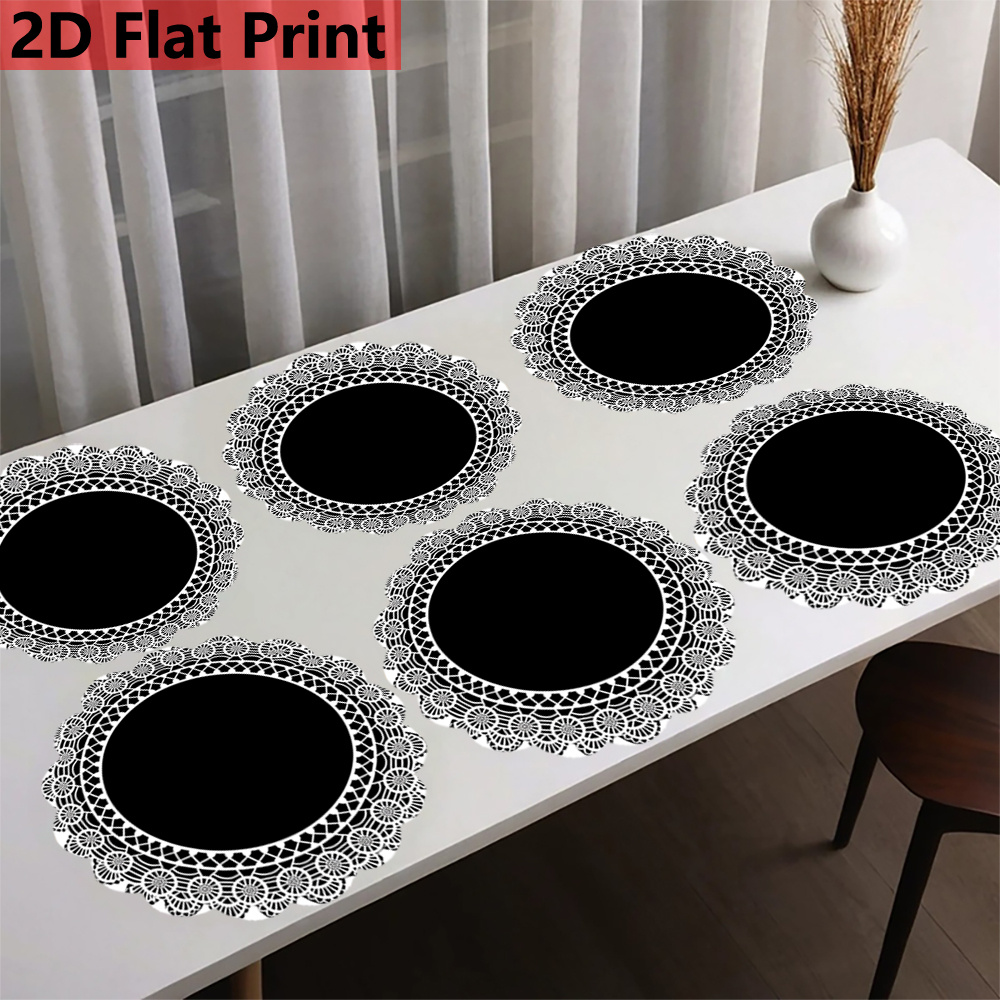TEMU Of 2/4/ Placemats Featuring A Hollowed-out Design With A Lace Pattern And A Black Circular Center, Perfect For Modern Kitchen Table Decoration.