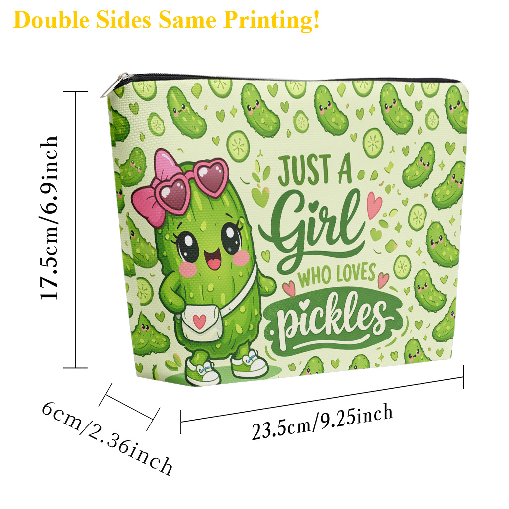 TEMU Makeup Bag 1pc, A Pickle Cartoon Illustration Cosmetic Bag With Zipper Closure, Large Capacity Toiletry Pouch, Cute Fashion Wallet Portable