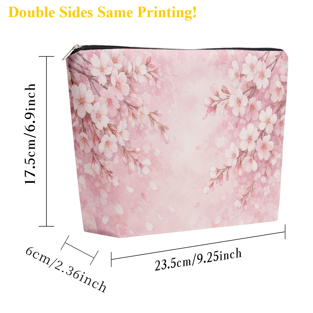 TEMU Makeup Bag 1pc, Floral Blossoms In Pink Cosmetic Bag With Zipper Closure, Large Capacity Toiletry Pouch, Cute Fashion Wallet Portable Storage