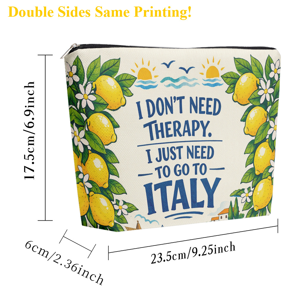 TEMU Makeup Bag 1pc, Lemons And Sea For Travel Cosmetic Bag With Zipper Closure, Large Capacity Toiletry Pouch, Cute Fashion Wallet Portable Storage