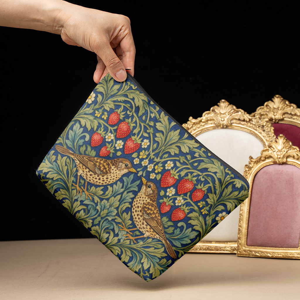 TEMU 1pc Vintage And Bird Print Makeup Bag, Washable, 15cm*22cm, Suitable For Travel/business Trips/desktop Storage/daily Use/gifting, Exquisite And