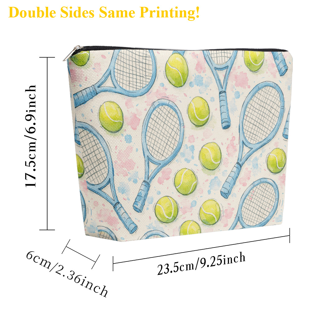 TEMU Makeup Bag 1pc, Illustration Of Tennis Pattern Cosmetic Bag With Zipper Closure, Large Capacity Toiletry Pouch, Cute Fashion Wallet Portable
