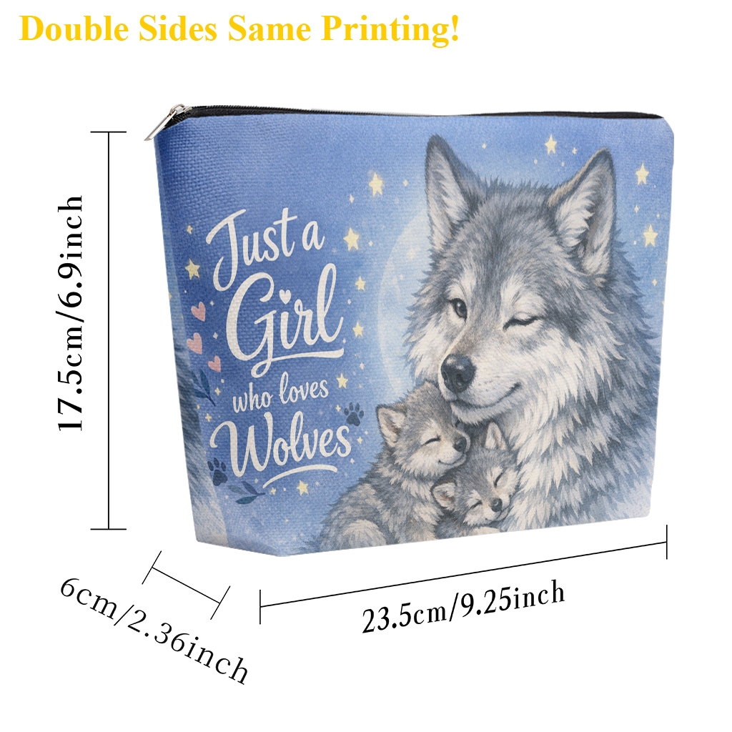 TEMU Makeup Bag 1pc, Loving Wolves Cosmetic Bag With Zipper Closure, Large Capacity Toiletry Pouch, Cute Fashion Wallet Portable Storage Bag, Travel