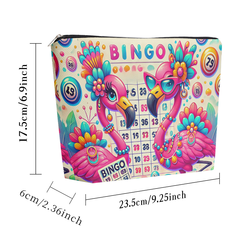 TEMU Makeup Bag 1pc, Flamingo And Colorful Bingo For Cosmetic Bag, Lightweight Clutch Handbag With Zipper, Double Sides Same Printing Toiletry Pouch