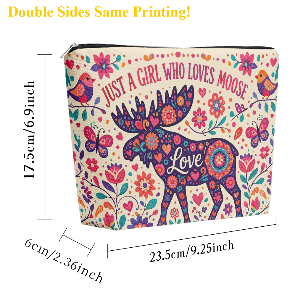 TEMU Makeup Bag 1pc, Moose With Cosmetic Bag With Zipper Closure, Large Capacity Toiletry Pouch, Cute Fashion Wallet Portable Storage Bag, Travel