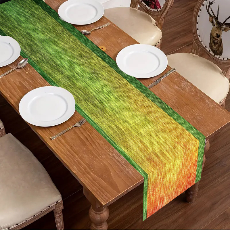 TEMU 1pc de Mesa 2D con Degradado -Verde-Naranja a Rayas, 183cm X 33cm, Lavable y Reutilizable. Adecuado para Reuniones Familiares, Decoración