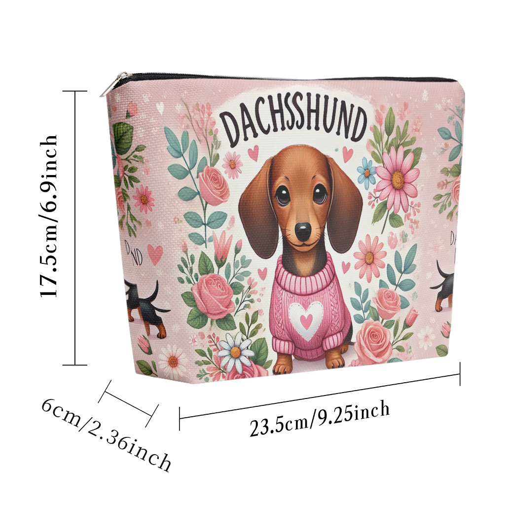 TEMU Makeup Bag 1pc, Dachshund And Cosmetic Bag, Lightweight Clutch Handbag With Zipper, Double Sides Same Printing Toiletry Pouch For Cosmetics,