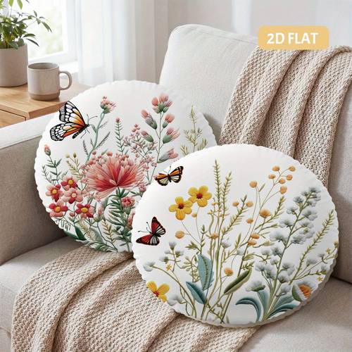 two circular pillow covers featuring a vintage enhancing the decor of living rooms bedrooms make gifts for birthdays spring occasions and everyday use ideal for spring themed room decor