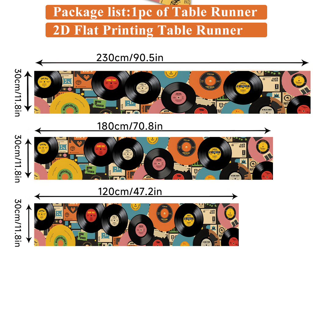E-shop 2D Flachdruck Tischläufer ., Vintage Schallplatten Display Polyester Rechteckiger Tischläufer, Tischflagge für Empfang, Feiertags Desktop