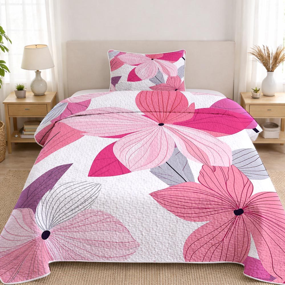 2/3pcs 2D Flat Various Sizes Offered Floral Bedspread Collection Pink And Purple Flower Bedding Ensemble Bed Cover Set Including 1 Bedspread And 1/2 Pillowcases Stylish Spring Valentine'S Day Decorative Bedding for Bedroom Decor The Top Choice for B