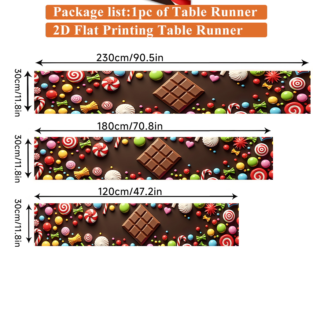 TEMU 2d Flat Printing Table Runner 1pc, Chocolate And Candy Combination Polyester Rectangle Table Runner, Table Flag For Reception, Holiday Desktop