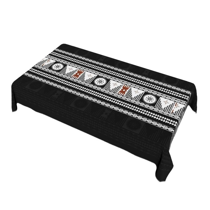 TEMU [ Product]1pc Of Biihudu Fijian Tribal Tapa Tablecloth - Featuring A Black And White Fijian Tribal Pattern With Shades Of Brown, Beige, Gray,
