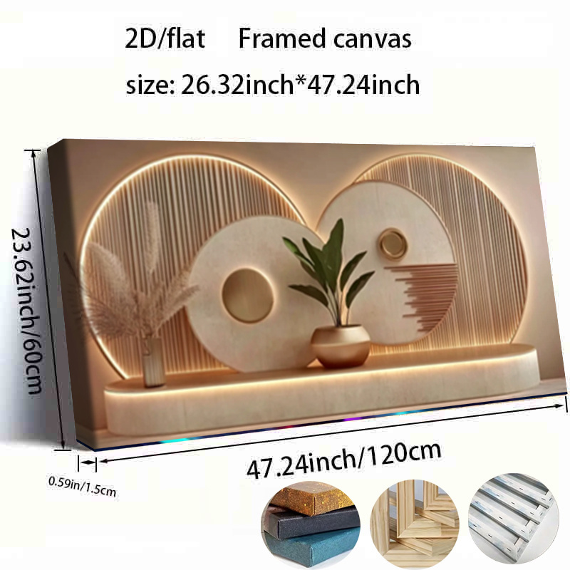 TEMU Moderne 2D Plat, 1 Pièce - Peinture sur Toile Encadrée Large 23,62"x47,24" (60x120cm) Cadre Enveloppant Adapté pour Chambre, Salon, Bureau -