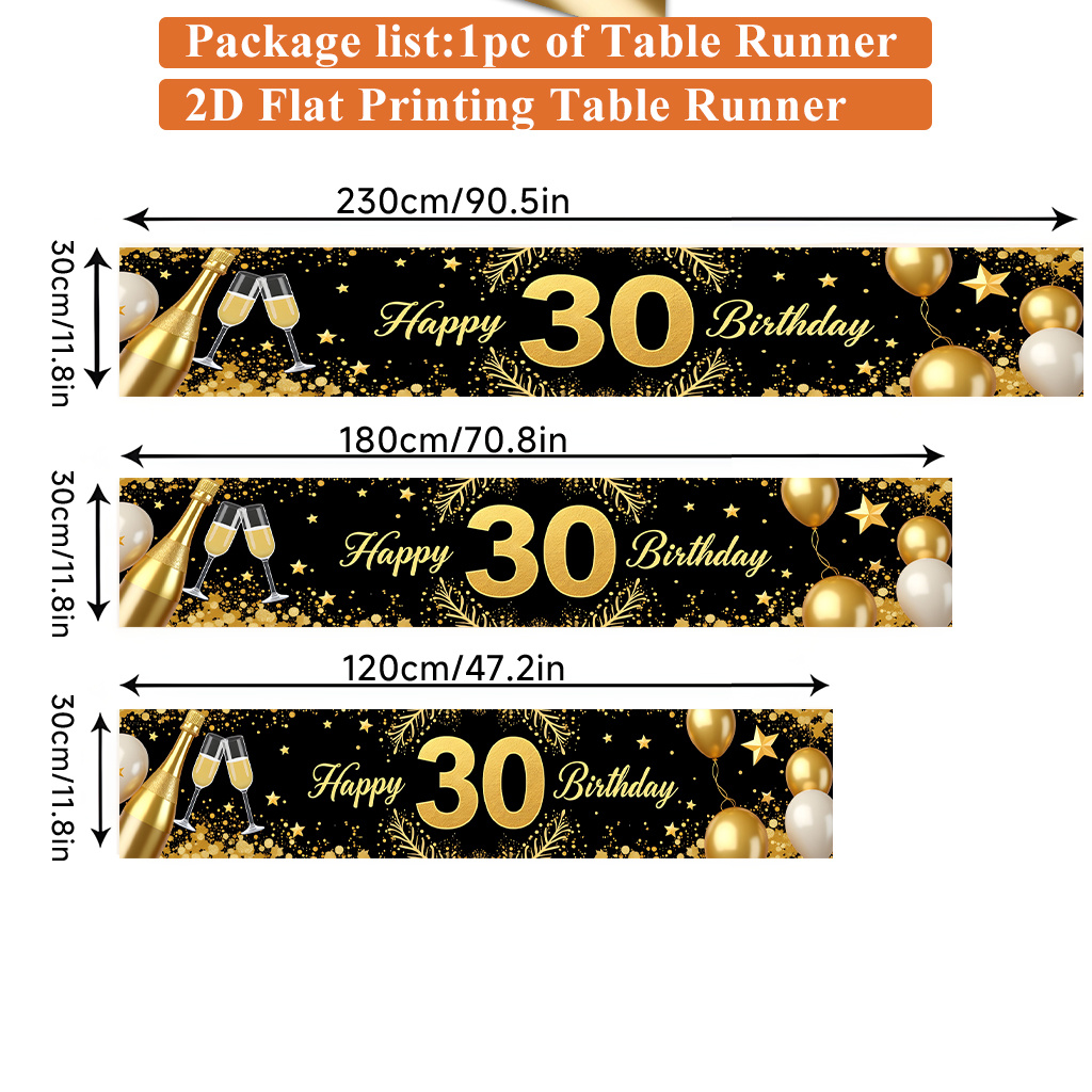 TEMU 1pc Of 2d Table Flag, Happy 30th Birthday Celebration Polyester Rectangular Tablecloth, Reception Table Flag, Festive Tabletop Decoration Fabric