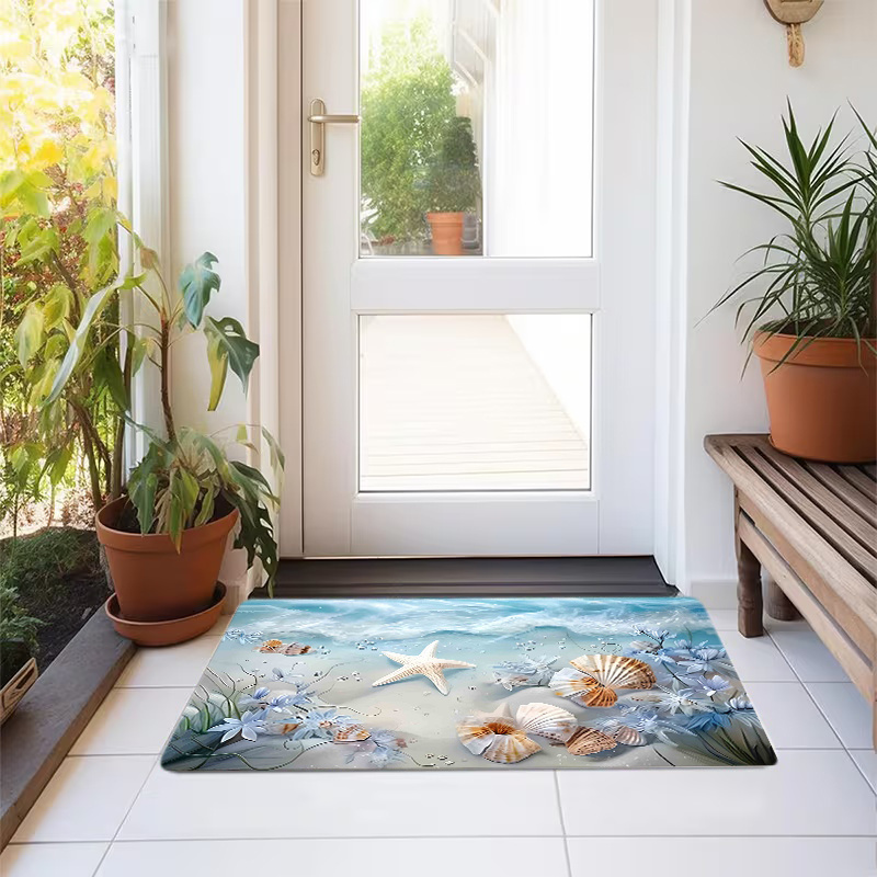 TEMU Tapis conçu avec des que coquillages et de mer, 1 cm + 450 g/m², en flanelle de haute qualité, disponible en plusieurs tailles. Adapté pour les