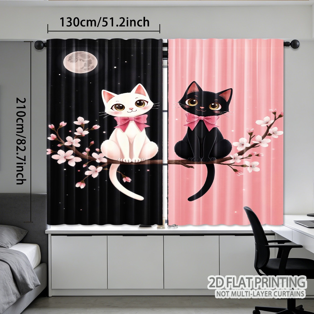 TEMU Rideaux 2D Plats - Rideaux 2D Plats - Rideaux Imprimés en Deux Dimensions avec des Chats sur un , Vendus en Paires. Ces Rideaux à Passant