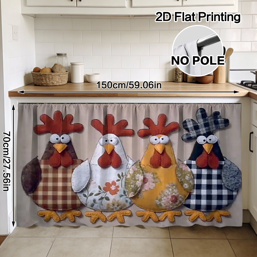 TEMU 2D Plat - 2D Plat - (2D Plat) 1pc Rideau Poulets Colorés et Décor d'Armoire - Polyester Facile à Nettoyer, à Poches pour Tringle pour une