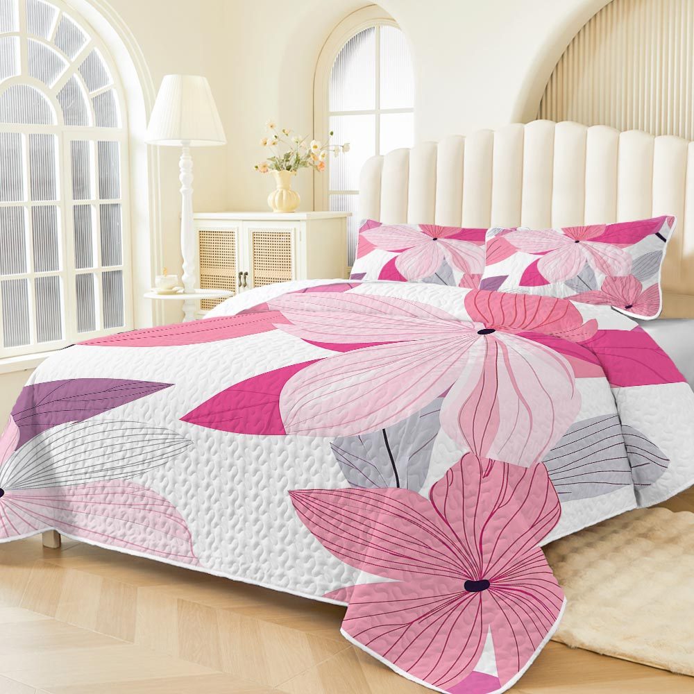2/3pcs 2D Flat Various Sizes Offered Floral Bedspread Collection Pink And Purple Flower Bedding Ensemble Bed Cover Set Including 1 Bedspread And 1/2 Pillowcases Stylish Spring Valentine'S Day Decorative Bedding for Bedroom Decor The Top Choice for B