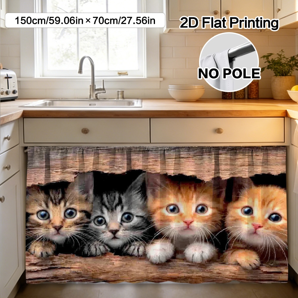TEMU 2D Plat - 2D Plat - 1 pièce de motif de chaton créé pour à peur, idéal pour les rideaux et la décoration d'armoires. Fabriqué en polyester,