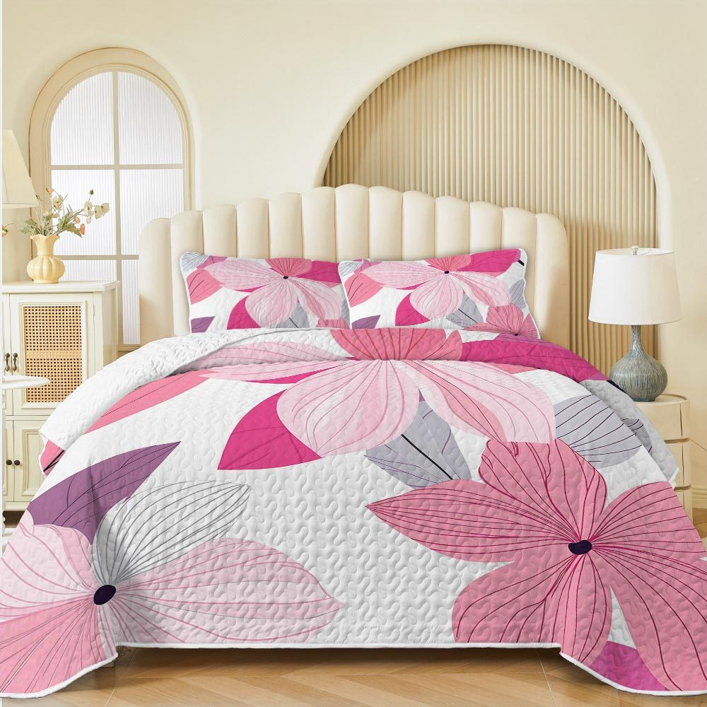 2/3pcs 2D Flat Various Sizes Offered Floral Bedspread Collection Pink And Purple Flower Bedding Ensemble Bed Cover Set Including 1 Bedspread And 1/2 Pillowcases Stylish Spring Valentine'S Day Decorative Bedding for Bedroom Decor The Top Choice for B