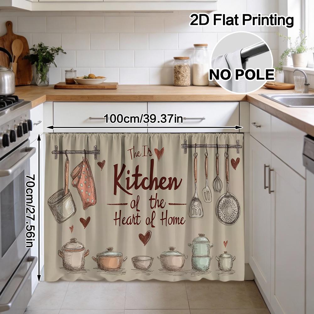TEMU 2d Flat, (2d Flat) 1pc Kitchen Utensils Curtain & Cabinet Decor - Polyester Material Easy To Clean, Rod For , Kitchen Bedroom Storage Rack, Home
